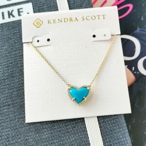 New Gold Kendra Scott Ari Heart Turquoise Necklace